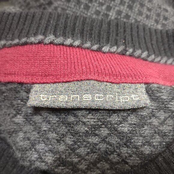 Transcript black gray embroidered argyle 100% Cashmere V-Neck sweater Medium - Picture 8 of 10